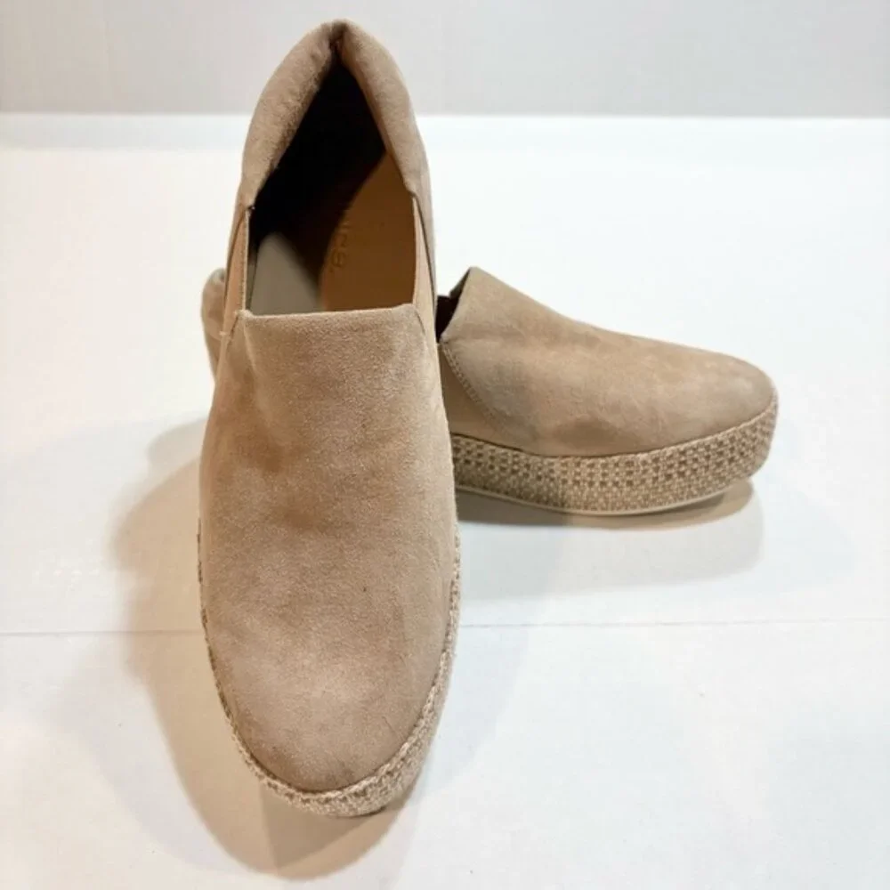 Vince WILDEN Slip On Espadrille Sneakers Size 7.5 Tan Suede Platform Casual Boho